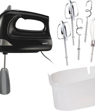 Hamilton Beach 6-Speed Electric Hand Mixer with Whisk, Dough Hooks and Easy Clean Beaters, Powerful 275 Watt Motor, Snap-On Storage Case, Black