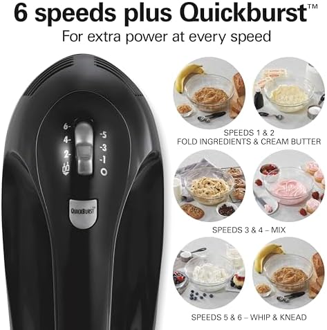 Hamilton Beach 6-Speed Electric Hand Mixer with Whisk, Dough Hooks and Easy Clean Beaters, Powerful 275 Watt Motor, Snap-On Storage Case, Black - Image 7