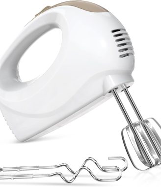 Hand Mixer - 5 Speed Portable Kitchen Mixer Electric Handheld with 5 Stainless Steel Accessories Whisk, Food Beater, ‌Ivory