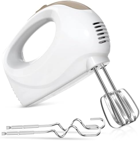 Hand Mixer - 5 Speed Portable Kitchen Mixer Electric Handheld with 5 Stainless Steel Accessories Whisk, Food Beater, Ivory - Image 2