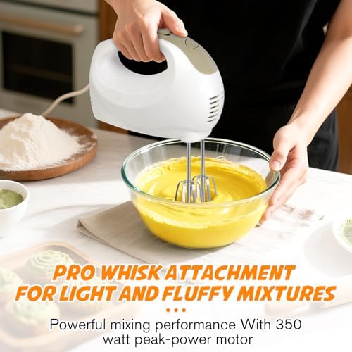 Hand Mixer - 5 Speed Portable Kitchen Mixer Electric Handheld with 5 Stainless Steel Accessories Whisk, Food Beater, Ivory - Image 3