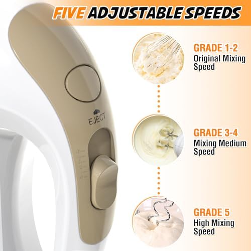 Hand Mixer - 5 Speed Portable Kitchen Mixer Electric Handheld with 5 Stainless Steel Accessories Whisk, Food Beater, Ivory - Image 4