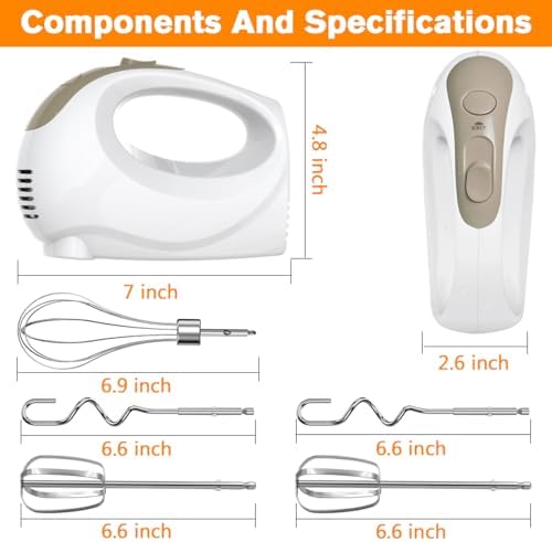 Hand Mixer - 5 Speed Portable Kitchen Mixer Electric Handheld with 5 Stainless Steel Accessories Whisk, Food Beater, Ivory - Image 5