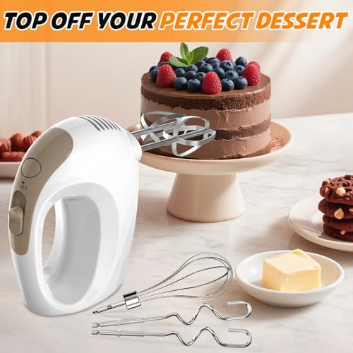 Hand Mixer - 5 Speed Portable Kitchen Mixer Electric Handheld with 5 Stainless Steel Accessories Whisk, Food Beater, Ivory - Image 7