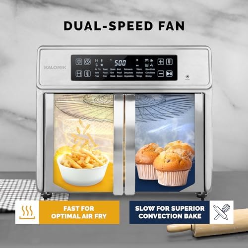 Kalorik Air Fryer Oven MAXX Advance Series 26-Quart with Digital Controls Easy-View Door and 21 Smart Cooking Presets, Includes Cooking Accessories with XXL Air Fry Basket, 1700-Watts, Stainless Steel - Image 4