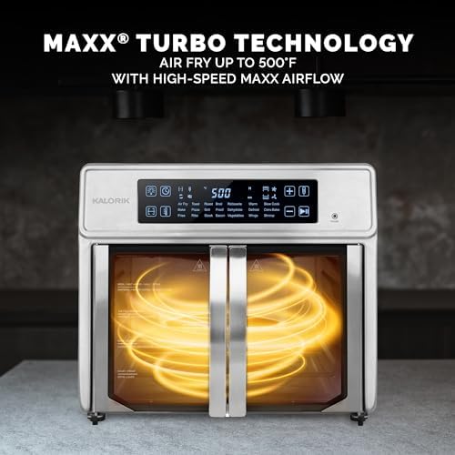 Kalorik Air Fryer Oven MAXX Advance Series 26-Quart with Digital Controls Easy-View Door and 21 Smart Cooking Presets, Includes Cooking Accessories with XXL Air Fry Basket, 1700-Watts, Stainless Steel - Image 5