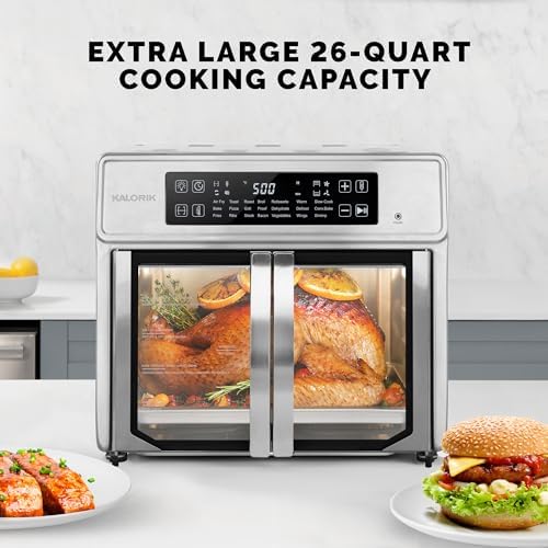Kalorik Air Fryer Oven MAXX Advance Series 26-Quart with Digital Controls Easy-View Door and 21 Smart Cooking Presets, Includes Cooking Accessories with XXL Air Fry Basket, 1700-Watts, Stainless Steel - Image 6